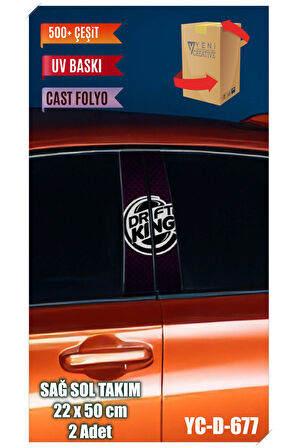 Araç Kapı Direk Kaplama Folyosu Drift King Desenli (SAĞ SOL TAKIM) (2 ADET) - 22x50 Cm