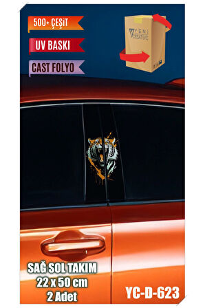 Araç Kapı Direk Kaplama Folyosu Kaplan Desenli (SAĞ SOL TAKIM) (2 ADET) - 22x50 Cm