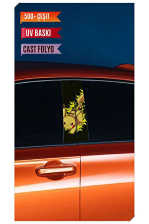 Araç Kapı Direk Kaplama Folyosu Pikachu Desenli (Sağ Sol Takım) (2 Adet) - 22x50 Cm