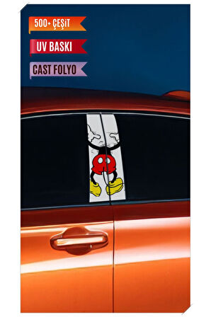 Araç Kapı Direk Kaplama Folyosu Mickey Desenli (Sağ Sol Takım) (2 Adet) - 22x50 Cm