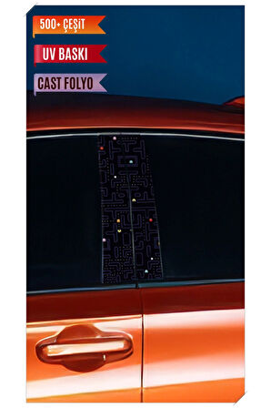 Araç Kapı Direk Kaplama Folyosu PacMan Desenli (Sağ Sol Takım) (2 Adet) - 22x50 Cm