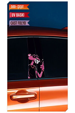 Araç Kapı Direk Kaplama Folyosu Pembe Panter Desenli (Sağ Sol Takım) (2 Adet) - 22x50 Cm