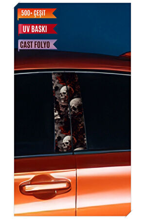 Araç Kapı Direk Kaplama Folyosu Kuru Kafa Desenli (Sağ Sol Takım) (2 Adet) - 22x50 Cm