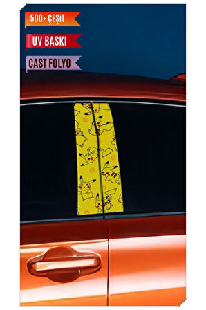 Araç Kapı Direk Kaplama Folyosu Pikachu Desenli (Sağ Sol Takım) (2 Adet) - 22x50 Cm