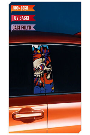 Araç Kapı Direk Kaplama Folyosu Kuru Kafa Desenli (Sağ Sol Takım) (2 Adet) - 22x50 Cm