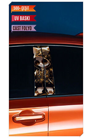 Araç Kapı Direk Kaplama Folyosu Kedi Desenli (Sağ Sol Takım) (2 Adet) - 22x50 Cm