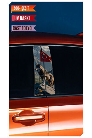 Araç Kapı Direk Kaplama Folyosu Türk Kurt Desenli (Sağ Sol Takım) (2 Adet) - 22x50 Cm