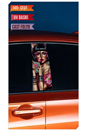 Araç Kapı Direk Kaplama Folyosu Kız Desenli (Sağ Sol Takım) (2 Adet) - 22x50 Cm