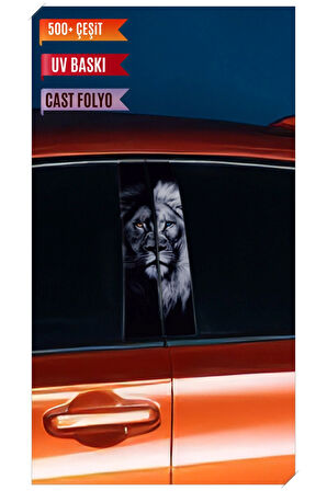 Araç Kapı Direk Kaplama Folyosu Aslan Desenli (Sağ Sol Takım) (2 Adet) - 22x50 Cm