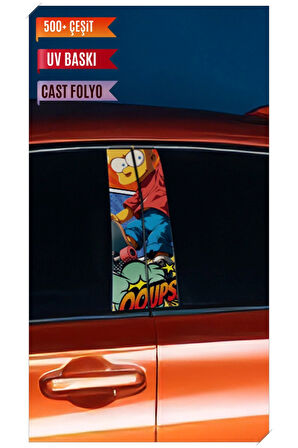 Araç Kapı Direk Kaplama Folyosu Simpson Desenli (Sağ Sol Takım) (2 Adet) - 22x50 Cm