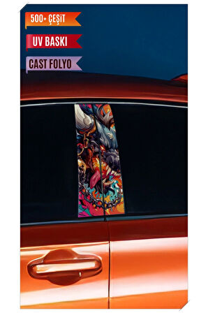 Araç Kapı Direk Kaplama Folyosu Canavar Desenli (Sağ Sol Takım) (2 Adet) - 22x50 Cm