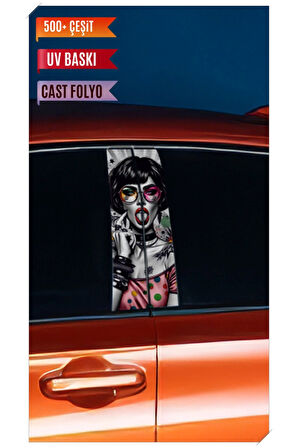 Araç Kapı Direk Kaplama Folyosu Kız Desenli (Sağ Sol Takım) (2 Adet) - 22x50 Cm