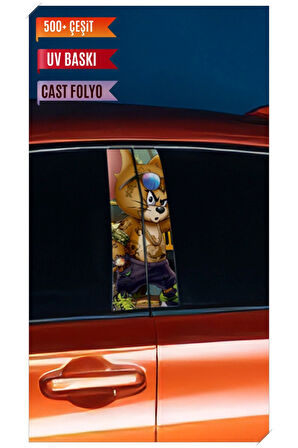 Araç Kapı Direk Kaplama Folyosu Jerry Desenli (Sağ Sol Takım) Uyumlu (2 Adet) - 22x50 Cm