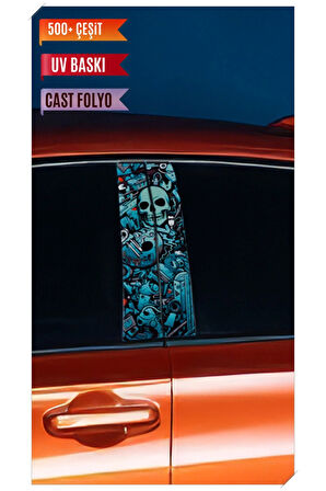 Araç Kapı Direk Kaplama Folyosu Kuru Kafa Desenli (Sağ Sol Takım) (2 Adet) - 22x50 Cm