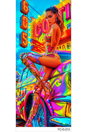 Araç Kapı Direk Kaplama Folyosu Kız Desenli (Sağ Sol Takım) (2 Adet) - 22x50 Cm