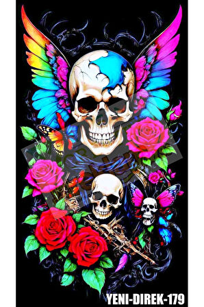 Araç Kapı Direk Kaplama Folyosu Kuru Kafa Desenli (SAĞ SOL TAKIM) (2 ADET) - 22x50 Cm