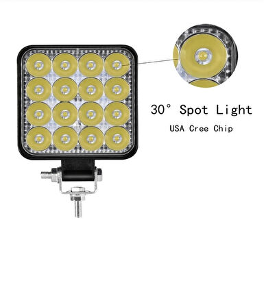 Point Off Road Sis Farı Çalışma Lambası 16 Led Kare Su Geçirmez 48w