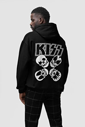 Tasarım Kiss Baskılı Unisex Oversize Müzik Grubu Rock Metal Hoodie