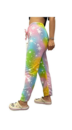 Kadın Desenli Yumuşak Polar Kışlık Pijama Eşofman Tek Alt