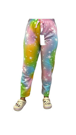 Kadın Desenli Yumuşak Polar Kışlık Pijama Eşofman Tek Alt