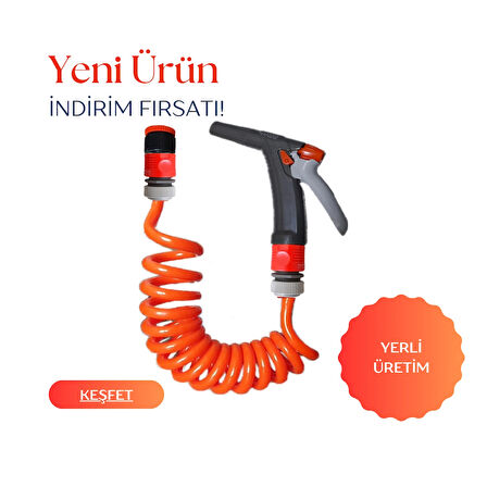 Plasyay Spiral Veranda Balkon Araç Yıkama Bahçe Sulama Musluk Adaptörlü Ve Yeni Tetik Başlıklı Siyah İnci Setler 3.5 Metre