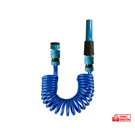 Plasyay Spiral Bahçe Sulama Veranda Balkon Araç Yıkama Musluk Adaptörlü ve Ayarlı Nozul (Lans) Başlıklı Siyah Inci 2.5 Metre