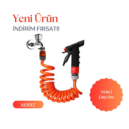 Plasyay Spiral Sulama Yıkama Hortumu Kelepçe Adaptörlü Yeni Tetik Başlıklı 5 Metre Setler