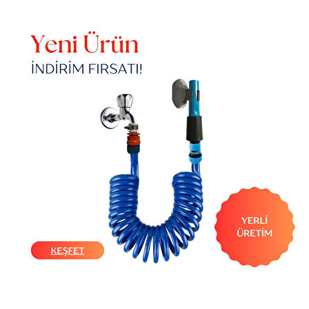 Plasyay Spiral Bahçe Sulama Veranda Balkon Araç Yıkama Kelepçe Adaptörlü ve Ayarlı Nozul (Lans) Başlıklı Siyah Inci 5 Metre