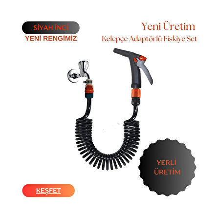 Plasyay Spiral Yıkama Sulama Hortumu Kelepçe Adaptörlü ve Yeni Fiskiye Başlıklı 2.5 Metre Setler