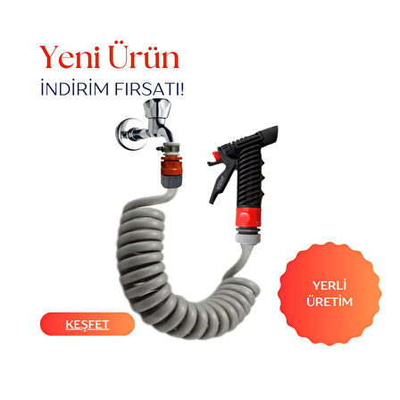 Plasyay Spiral Sulama Yıkama Hortumu Kelepçe Adaptörlü Yeni Tetik Başlıklı 5 Metre Setler