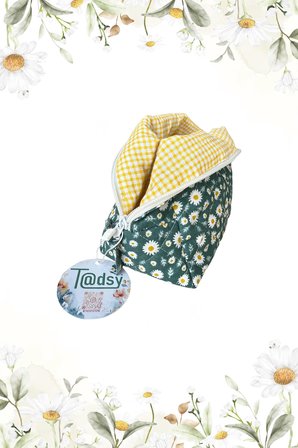 Tadsy Papatya Desenli Pamuklu Makyaj Çantası Fermuarlı Yeşil 22x12x10 cm