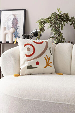 Bohem Nakışlı Punch Kırlent Kılıfı – 43x43 cm Dekoratif Yastık Kılıfı