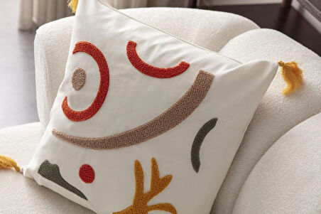 Bohem Nakışlı Punch Kırlent Kılıfı – 43x43 cm Dekoratif Yastık Kılıfı