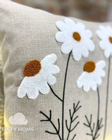 1 adet püsküllü punch kırlent kılıfı 43 x 43 cm yastık kılıfı keten