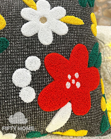 1 adet püsküllü punch kırlent kılıfı 43 x 43 cm yastık kılıfı keten