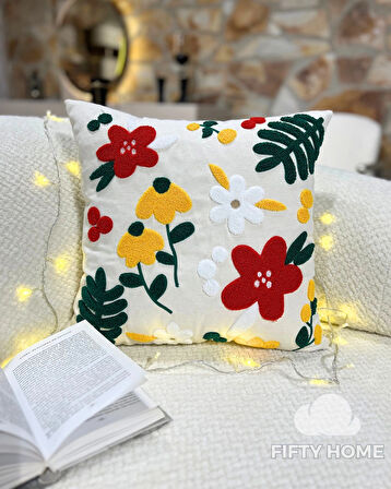 1 adet püsküllü punch kırlent kılıfı 43 x 43 cm yastık kılıfı keten