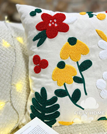 1 adet püsküllü punch kırlent kılıfı 43 x 43 cm yastık kılıfı keten