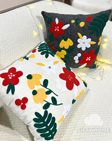 1 adet püsküllü punch kırlent kılıfı 43 x 43 cm yastık kılıfı keten