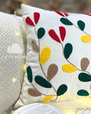 1 adet püsküllü punch kırlent kılıfı 43 x 43 cm yastık kılıfı keten