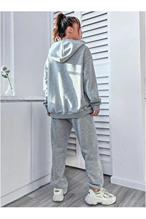 Carslon Baskılı Kapüşonlu Kombin Alt Üst Mevsimlik Eşofman Takımı