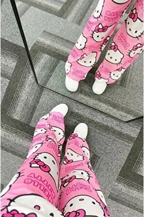 Pembe Hello Kitty Cat Bol Paça Eşofman Altı