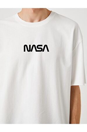 Nasa Baskılı Unisex Oversize Siyah Tişört