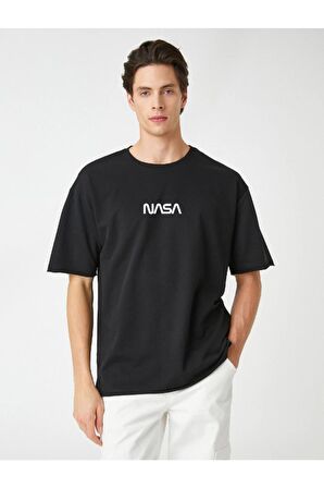 Nasa Baskılı Unisex Oversize Siyah Tişört