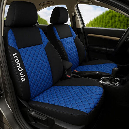 Tam Takım Kapitone Penye Oto Kılıfı - Mavi Siyah Renkli Ön Arka Koltuk ve Başlık Set