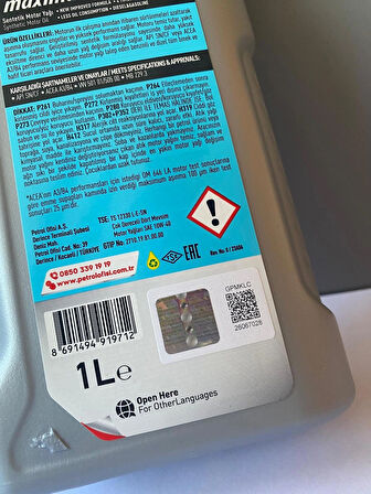 Petrol Ofisi Maxima 10W-40 1 Litre Yağ Yakma Önleyici Sentetik Motor Yağı (09/2025 Üretim)
