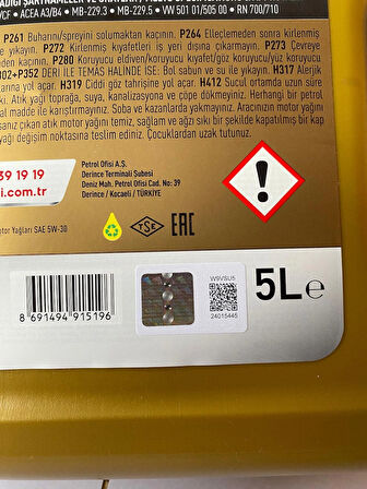 Petrol Ofisi Maxima XT 5W-30 5 Litre Sentetik Motor Yağı (07/2025 Üretim)