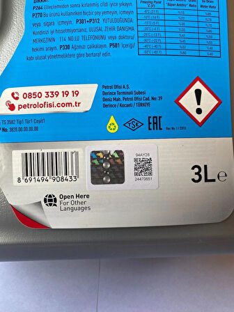 Petrol Ofisi Yeşil Renkli 3 Litre İnorganik Antifriz (Mavi yerine de geçer.) (08/2025 Üretim)