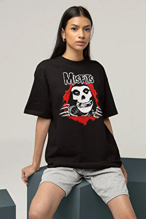 Misfits Baskılı Unisex Oversize Rock Metal Tişört