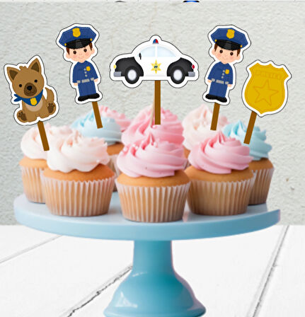 33 Parça Polis ve Polis Arabası Konsept Dev Set Doğum Günü Süsü Banner Pasta Kürdanı Cupcake Kürdanı