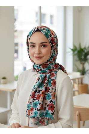 Çiçek Desenli Pamuk Eşarp– Yazlık Hafif Soft Renkli Günlük Tesettür Eşarp